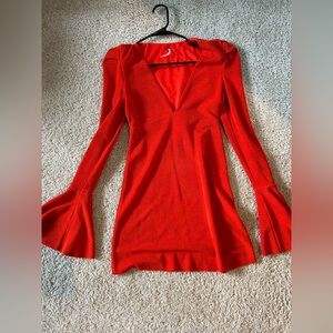 Free People Bright Orange/Red Bell Sleeve Dress